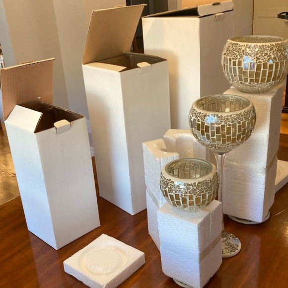 Brand New still boxed 3 beautiful Mosaic Glass Candle holders - Picture 1 of 4